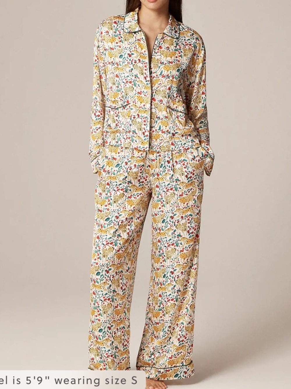 J crew Soft-shine pajama pant set in holiday jungle print